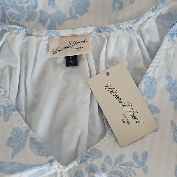 Universal Thread Blue Floral Flutter Sleeve V-Neck Blouse 1X New - Picture 5 of 11